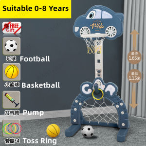4 in 1 Children Baby Boy Basketball Football Soccer Ball Toss Ring Play Stand Playground Bola Sepak Keranjang 儿童篮球足球架玩具
