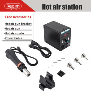 REAIM 8586D Pro 2-in-1 แอร์เป่าลมร้อน/เครื่องเชื่อม ปืนเป่าลมร้อน  สถานีบัดกรี 950W 220V พร้อมไฟ LED สำหรับงานเชื่อมและซ่อมเครื่องเชื่อม ใช้สำหรับฟิล์มหดบรรจุภัณฑ์ฟิล์มรถยนต์เพื่อดัดท่อพลาสติ มัลติฟังก์ชั่ปืนลมร้อน
