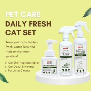 OOMMI Probiotics Daily Fresh Cat Set – Cat Dry Shampoo + Odour Eliminator + Pet Living Cleaner | No Rinse Foam Shampoo