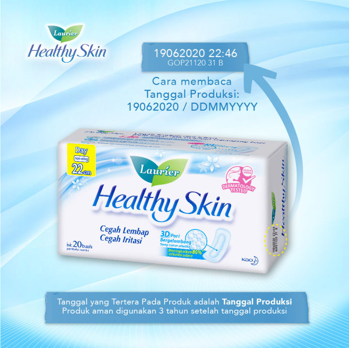 Laurier Healthy Skin Pembalut Wanita Siang Non Wing 22cm 20 Buah - Sanitary Napkin / Perawatan Kewanitaan - Mencegah Iritasi Waktu Menstruasi Dengan Permukaan Breathable 3D Bergelombang