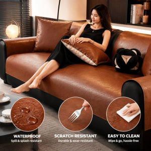 Sofa Cover PU Leather Waterproof Anti Slip Pet Cat Scratch Proof Easy Clean Couch Seat Protector