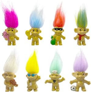 8PCS Troll Dolls 80s PVC Vintage Trolls Doll Action Figures Chromatic Adorable for Collections School Project Arts and Crafts Party Favors