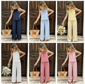AA ..Chic Summer Chicset - Womens Casual Cotton Wide-Leg Pants & Sleeveless Top Set
