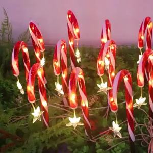 SG Ready Stock 4PCS Solar Fairy Lights Christmas Candy Cane LED Outdoor Garden Yard Pathway Stake Light Xmas Decor
