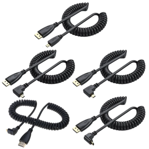 HDTV Port Coiled Cable 90 Degree Right Angle/Straight Head Male to Male Port for TV Monitors and Projector 4K 60Hz