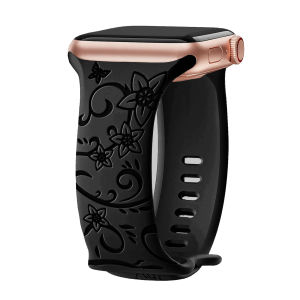 Floral Engraved Sport Strap for Apple Watch Series 12/11/10/9/8/7/6/5/SE/Ultra 4/3/2 - 49/46/45/44/42/41/38mm Soft Silicone Band Women Tali Jam Pintar