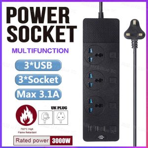 3000W Power Extension Plug Extension Socket with USB Power Strip Universal Socket Extension Plug Safety Anti-burn 2M 5M