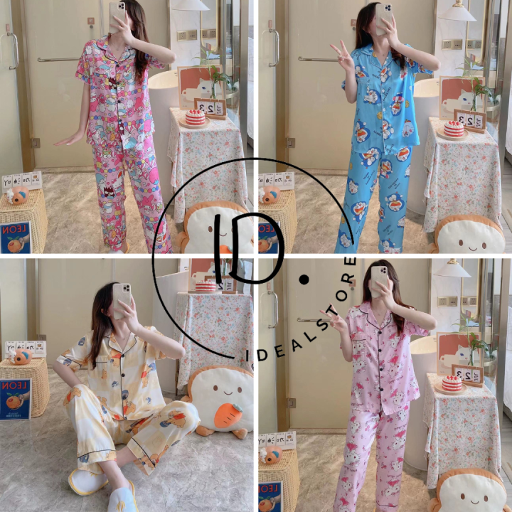 ชุดนอน ชุดนอนผู้หญิง ชุดนอนผ้าซาติน แขนสั่นขายาว ชุดนอนผ้าซาติน – แขน ...