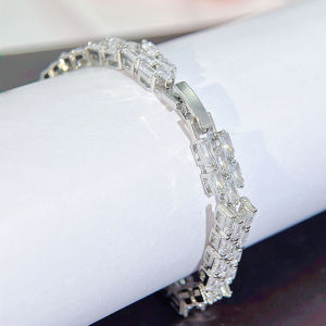 SEQUITO Women Modern Jewelry Golden Silvery Full Pave Setting Baguette Cut AAA Cubic Zircon Pendant Tennis Bracelet Gorgeous Banquet Party Clothing Decoration B239
