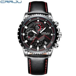 CRRJU Men Watches New Fashion Sports Quartz Clock Mens Top Brand Luxury Military Leather Waterproof Watch 2158