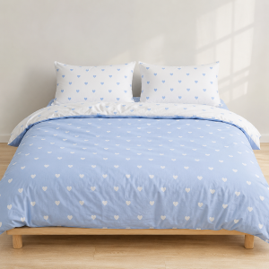 4 In 1 Bedding Set King Queen Single Size Small Hearts Pattern Printed Duvet Cover Breathable Fitted Sheet Elastic Mattress Cover with Pillowcases