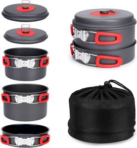 Alocs Camping Cookware Set Camping Gear Compact Camping Pots and Pans Set Durable Hard Alumina Camping Cooking Set for Outdoor Backpacking Camping Hiking Picnic Included Mesh Carry Bag.
