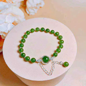 Q2237 Lắc Bạc Ngọc Bích 6li thiên nhiên dây xích và bi bạc treo hạt rơi điệu nha ko kén mệnh - Phong Thuỷ TUDO