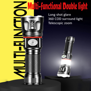 Multifunction Dual Light Source Torchlight USB Rechargeable Telescopic Adjustable Magnetic 360 Surround LED Flashlight