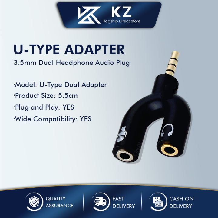 U Type Adapter Dual Headphone Plug Audio Cables Splitter