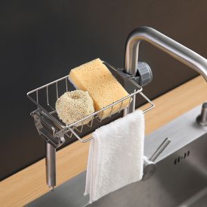 Sink Sponge Holder Stainless Steel Sink Faucet Hanging Storage Rack Holder Sponge Bathroom Kitchen  Keimav