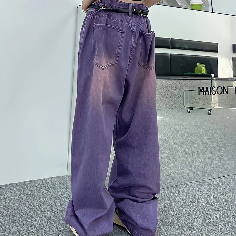 Purple Baggy Jeans Women Boyfriend Style High Waist Gradient Color Washed  Y2k Cargo Pants Mopping Straight Denim Trousers - Jeans - AliExpress