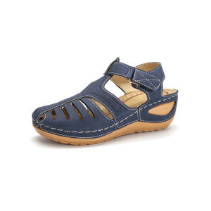 wtMei Womens Wedges Sandal Leather Slipper Anti Slip Plus Size Jelly Shoes Closed Toe Hook and Loop Sandals