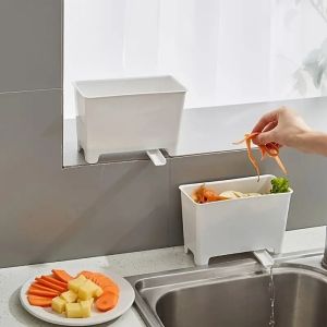 GVDBB Plastic Drainable Trash Can White Small Sink Rice Residue Filter Space Saving Dry Wet Separation Storage Bucket Household
