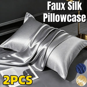 Satin Pillowcase Faux Silk Glossy Soft Smooth Sewn Bed Pillow Cover Set Home Sleep