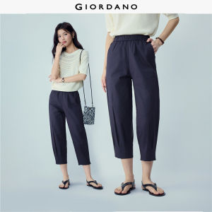 Giordano Beau Monde Women Stretch cotton pleated hem elastic waist pants Free Shipping 13426439