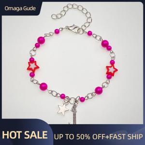Omaga New Trendy Y2K Couple Bracelets For Women Girl Hollow Pentagram Guitar Pendant Beaded Bracelet Friends Jewelry Gift