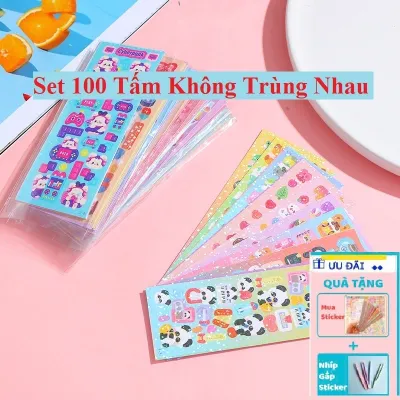 Set 100 / 200 Miếng Hoạt Hình Dán Dễ Thương Sáng Bóng Dán DIY Trang Trí Văn Phòng Phẩm..