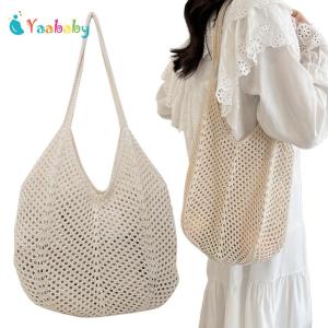 Women Knitting Shoulder Bag Hollow Out Crochet Tote Bag Large Capacity Knitted Tote Handbag Ladies Daily Handbag