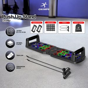 Champs Push Up Board Multifungsi dengan Bantalan Anti-Slip dan Pita Senam - Alat Fitness Rumah Hijau Tua