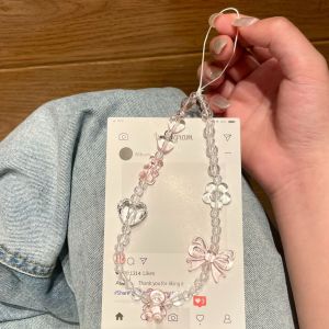 HBESTY Korean Y2K Cute 3D Pink Star Heart Beaded Phone Chain Charm Lanyard For iPhone/Samsung Universal Anti-Loss Hanging Rope Jewelry