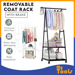 Mytools 3 Tier Wardrobe Clothes Drying Rack Shoe Cloth Organizer Garment Hanging Steel Storage Shelf Rack Cabinet + Wheels