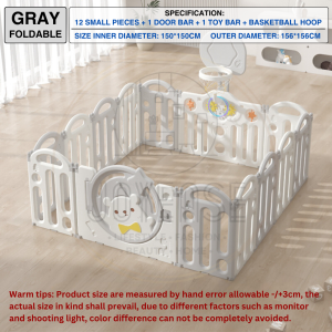 JOYEASE Foldable Gaming Fence 12+2 Baby Playyard Baby Fence Kid Safety Play Fence Playpen Pagar Permainan Keselamatan Kanak Grey / Blue