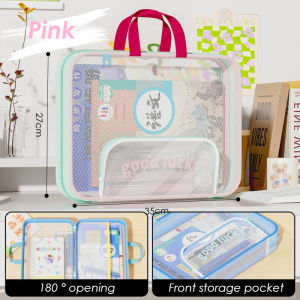 Long Mesh File Bag Zipper Pouch Transparent Document Storage Bag File Folder Organizer Clear Bag with Handle