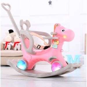 Ngựa bập bênh có bánh xe và cần đẩy cho bé RH03