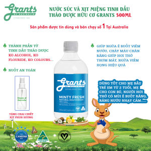 Nước súc miệng tinh dầu thảo dược Grants  500 ml Ngừa  viêm nướu Ngừa hôi miệng ê buốt răng ngừa viêm họng cảm cúm covid....