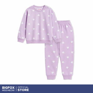 Bộ Quần Áo Nỉ Bé Gái Bigfox Miss Meow 3-11 Tuổi N26 Bộ Đồ Dài Tay Thu Đông Style Hàn Size 11-39kg