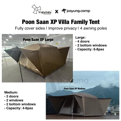 VIDALIDO x Payung.camp Poon Saan XP Villa Manual Family Tent Camping Unta Portable Folding Tent Two Rooms Two Halls Livi
