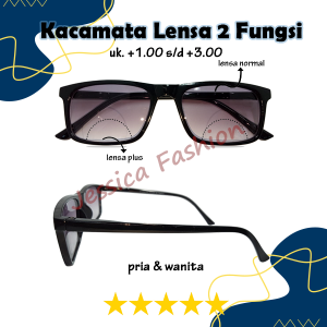 kacamata baca double fungsi normal plus (+) 1.00 s/d +3.00 model untuk pria wanita full frame kotak square lensa gelap gradasi - BEST NEW ARRIVAL