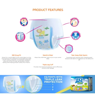 EQ Pants Large (9-14 kg) - 40 pcs x 2 packs (80 pcs) - Diaper Pants