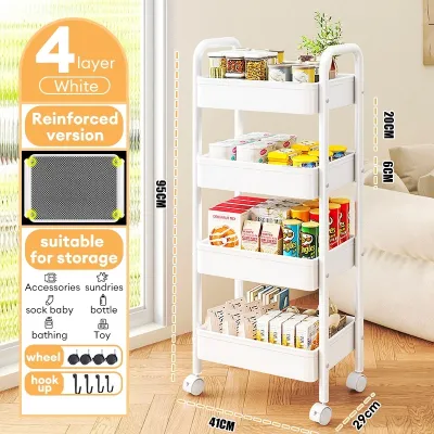 YOYO 3/4 Tier Kitchen Organizer Cart with Wheels Rolling Storage Rack Metal Trolley Shelf Pantry Organizer Space Saving Kitchen Storage Holder