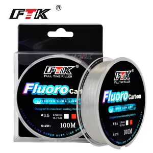 FTK 100M 100% Fluorocarbon Fishing Line 4-34LB Carbon Fiber Leader Line Fly Fishing Wire Monofilament Carp Wire Leader Line