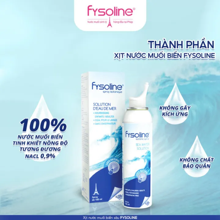 Fysoline - Xịt nước muối biển sâu Pháp 100ml - Vệ sinh, giữ ẩm, cân bằng sinh lý niêm mạc mũi