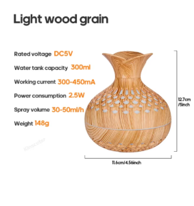 Aroma diffuser Vase sprayer Wood grain humidifier 300ml USB Fragrance diffuser atomizer USB Home humidifier Hydration meter Desktop humidifier