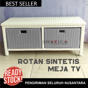 Lemari Rak Rotan Sintetis 7 Laci Buffet Bufet Meja TV 43 inci Ruang Tamu Minimalis Modern Terbaru