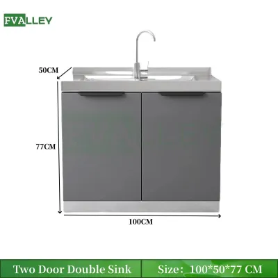 FVALLEY Stainless Steel Kitchen Cabinet Gas Stove Cabinet Sink Cabinet Combined Cupboards