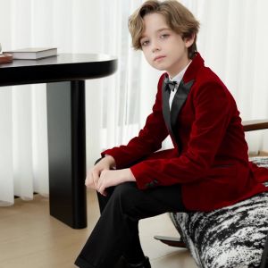 3 Pcs Boys Formal Suit Blazer Pants Attire Set Formal Tuxedo Outfit For Kids Boys Suit Childrens Wedding Birthday Dresswear Toddler Christmas Gentleman Suits Toddler Gentleman Suits