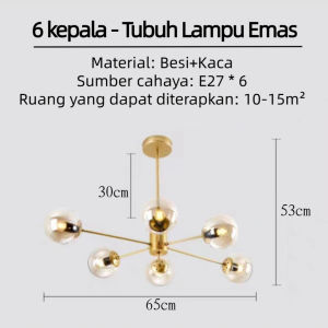 6/8/12 Head Nordic Chandelier Minimalis Ruang Tamu Kamar Tidur Logam Bola Berbilang Lampu Gantung