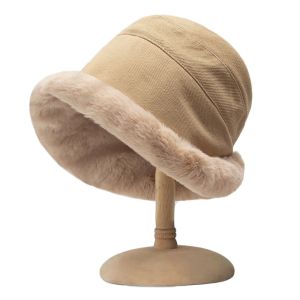 CHENJIE Mùa đông Mềm Giản dị Cộng với Nhung Faux Fur Nắp ngư dân Sun Cap Xô Hat Panama Hat