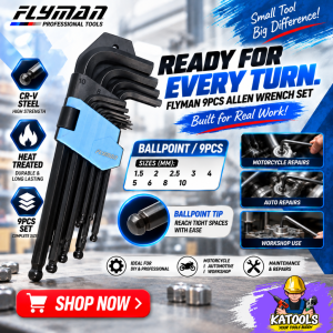 KATOOLS - Original FLYMAN Allen Key Wrench 9pcs Long 7 Inch Set (HEX BALLPOINT FLOWER)