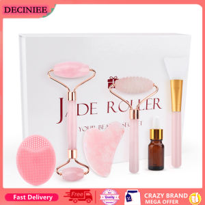 DECINIEE Natural Rose Quartz Jade Roller Gua Sha Set Facial Body Massager Gua Sha Scraper for Face Eye Neck Skin Care Tool Gift Bag Box